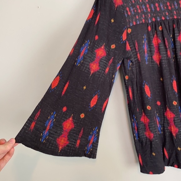 Lucky Brand Womens Aztec Print Balloon Hem Top Size Small Button Detail Artsy - Picture 4 of 10